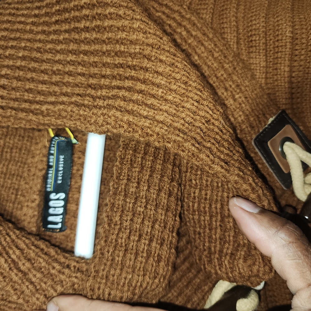 Brown Ribbed Sweater with Button Accents - Picture 5 of 6
